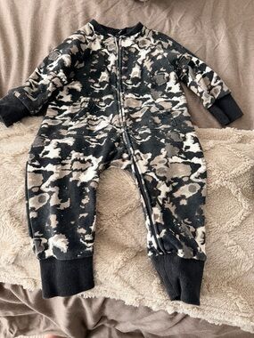 Little Bipsy Infant Black & Cream Camouflage One-Piece Zip Romper